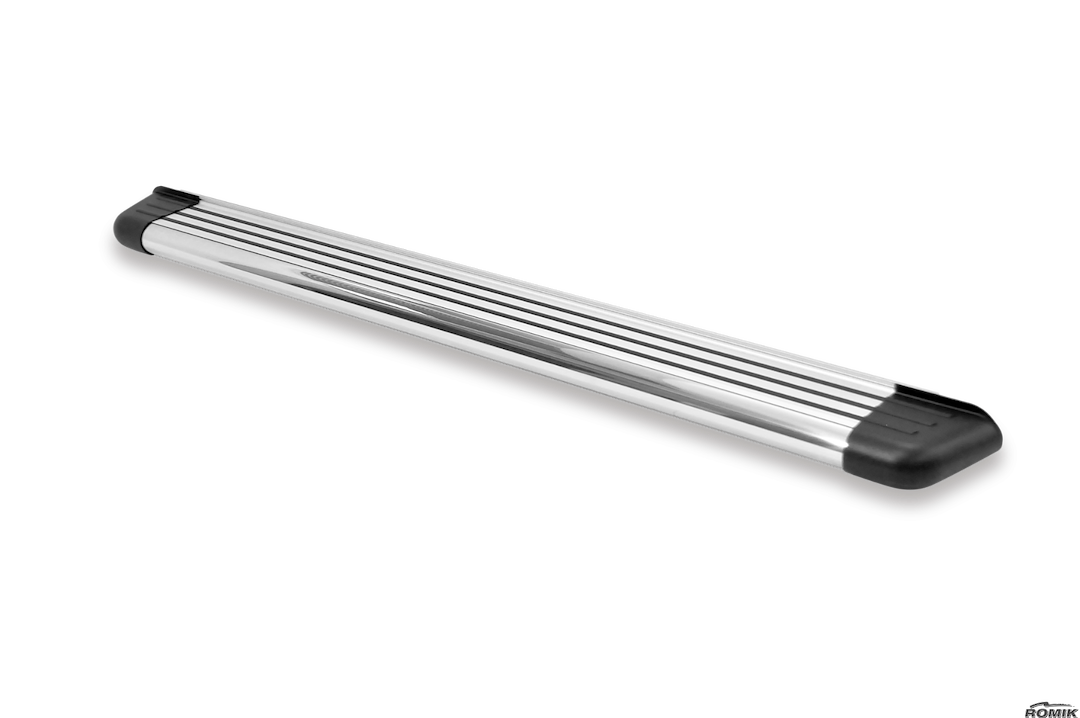 Romik USA Running Board, RB2 Series, Polished, Aluminum, Unlighted, 450 Pound Capacity, With Mounting Bracket/ Hardware – 22219418