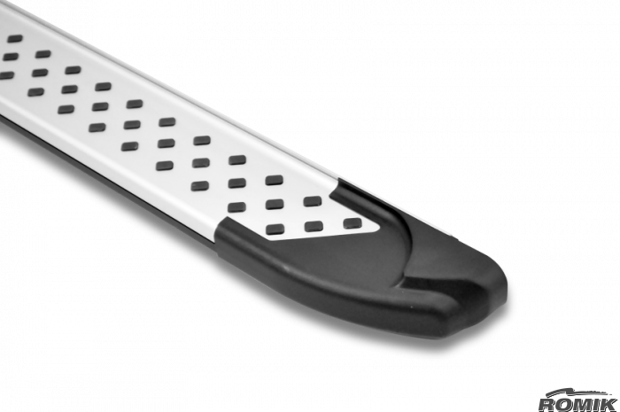 Romik USA Running Board, Ral Series, Silver, Aluminum, With Black End Caps, Unlighted, 400 Pound Capacity – 62108418