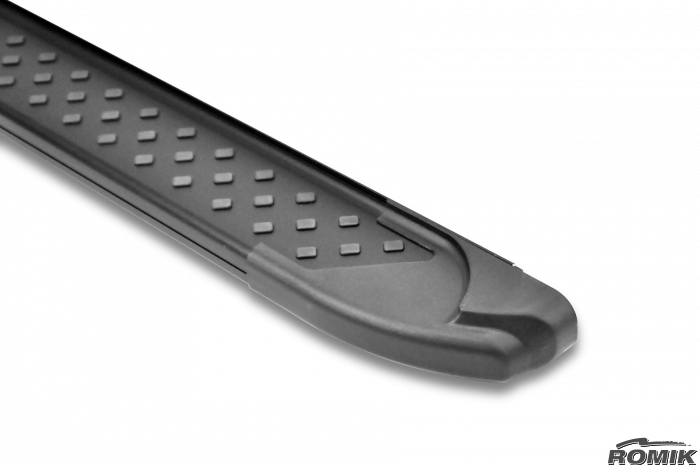 Romik USA Running Board, Ral Series, Black Powder Coated, Aluminum, With Black Powder Coated End Caps, Unlighted, 400 Pound Capacity – 62108419