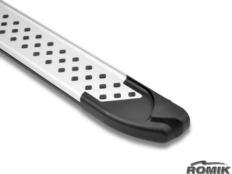 Romik USA Running Board, Ral Series, Polished, Silver Body/ Black Endcaps, Aluminum, Unlighted, 400 Pound Capacity – 62392418