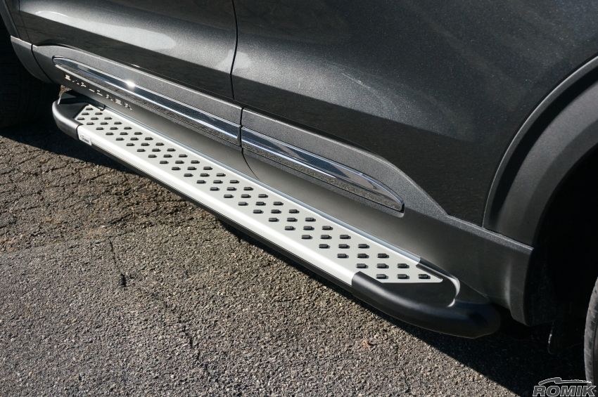 Romik USA Running Board, Ral Series, Polished, Silver Body/ Black Endcaps, Aluminum, Unlighted, 400 Pound Capacity – 62392418