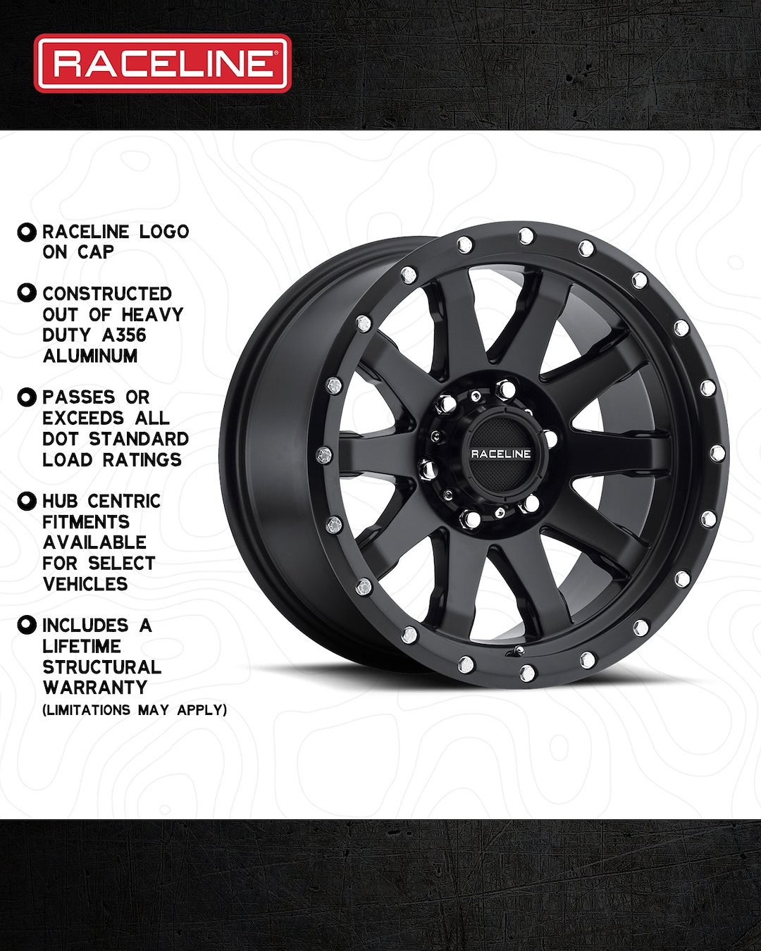 Raceline Wheel, 934B Clutch, 16 Inch Diameter X 8 Inch Width, 5 X 114.3 Millimeter/ 5 X 4.50 Inch Bolt Pattern – 934B-68012-06
