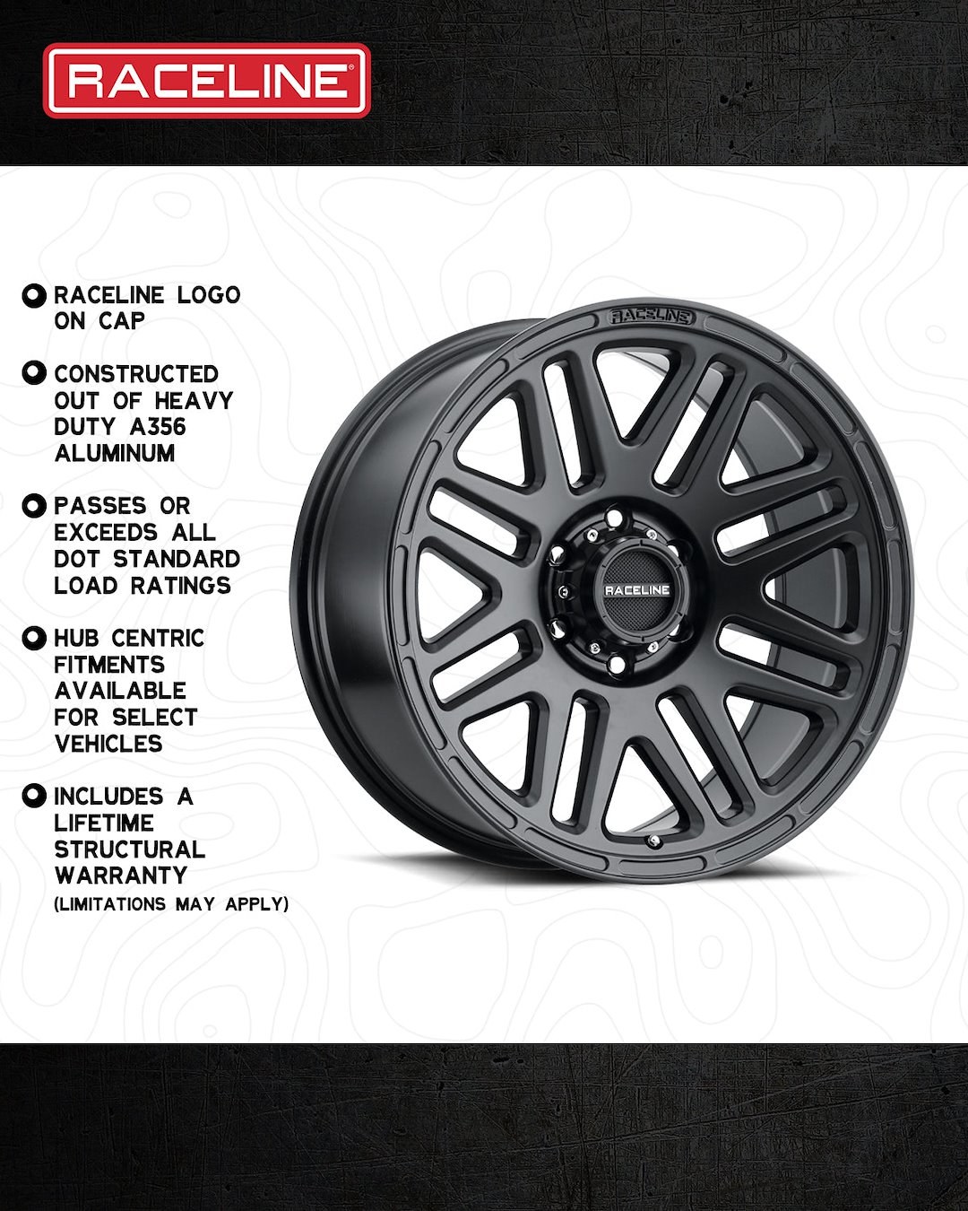 Raceline Wheel, 944B Outlander, 17 Inch Diameter X 8.5 Inch Width, 5 X 127 Millimeter/ 5 X 5.00 Inch Bolt Pattern – 944B-78550+18