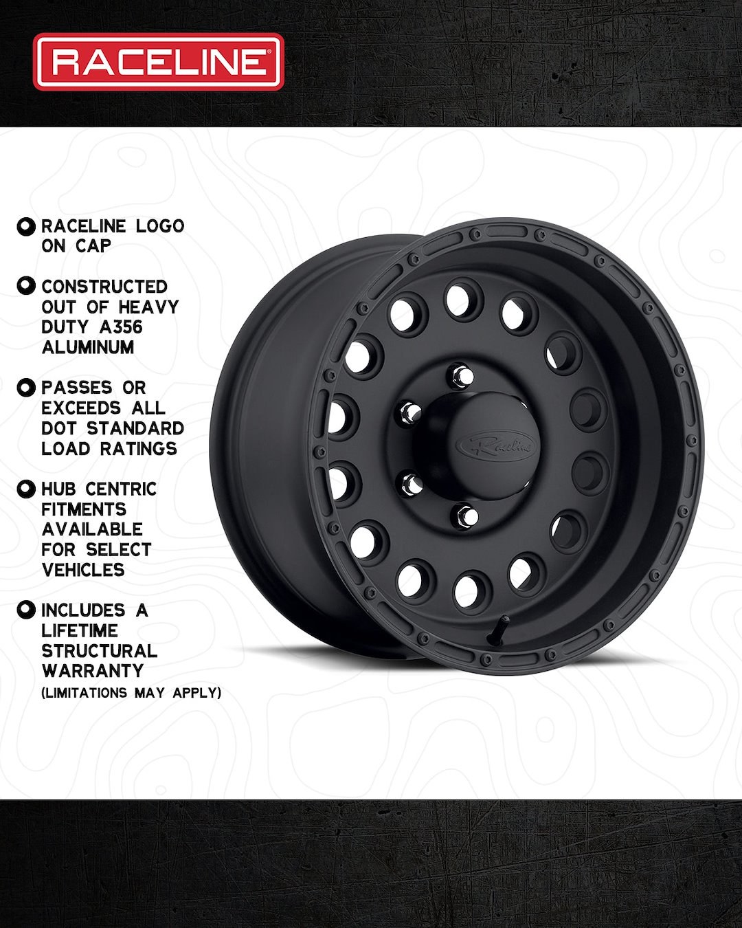 Raceline Wheel, 887 Rockcrusher, 15 Inch Diameter X 10 Inch Width, 5 X 114.3 Millimeter/ 5 X 4.50 Inch Bolt Pattern – 887B-50012