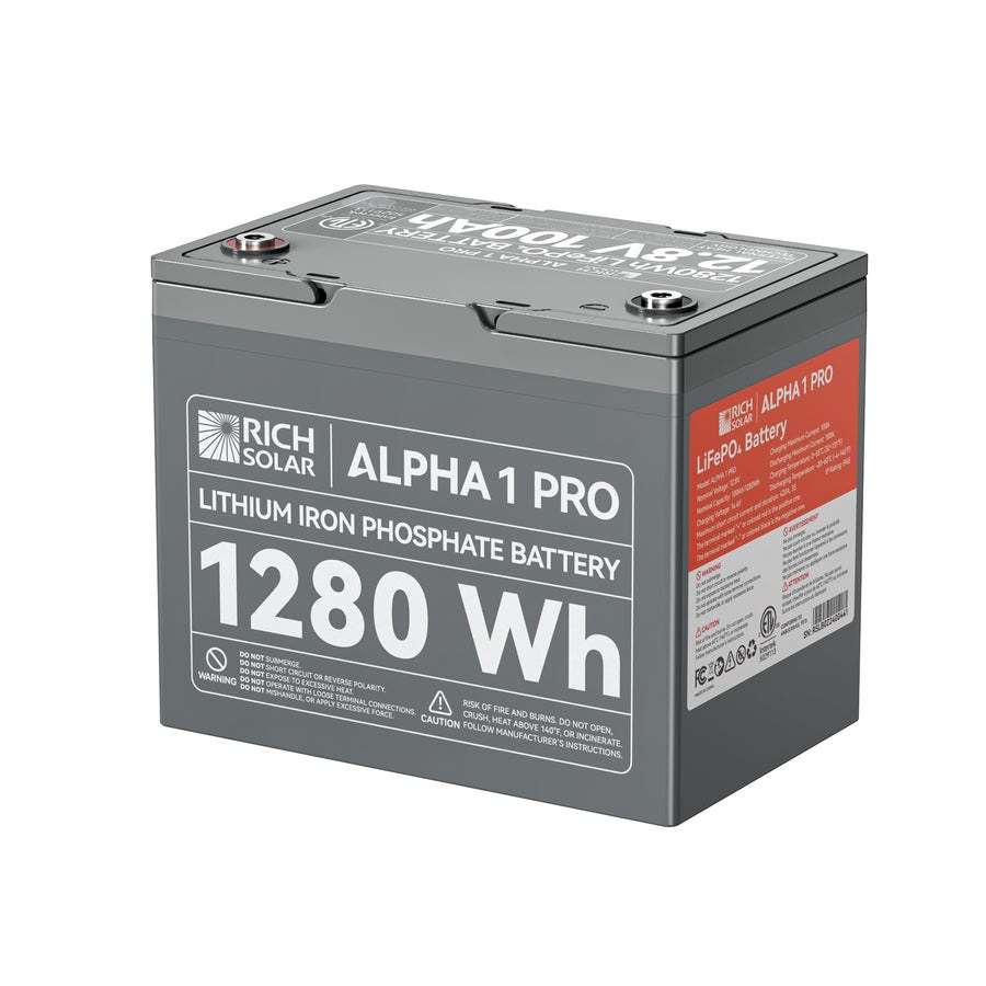 Rich Solar Battery, Alpha™ 1 Pro, Group 24, 12.8 Volt Nominal Voltage, M8 Threaded Stud Top Terminal – RS-B121SP