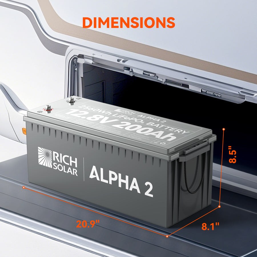 Rich Solar Battery, Alpha™ 2, Group 31, 12.8 Volt Nominal Voltage, M8 Threaded Stud Top Terminal, Lithium Iron Phosphate Style (LiFePO4) – RS-B122S