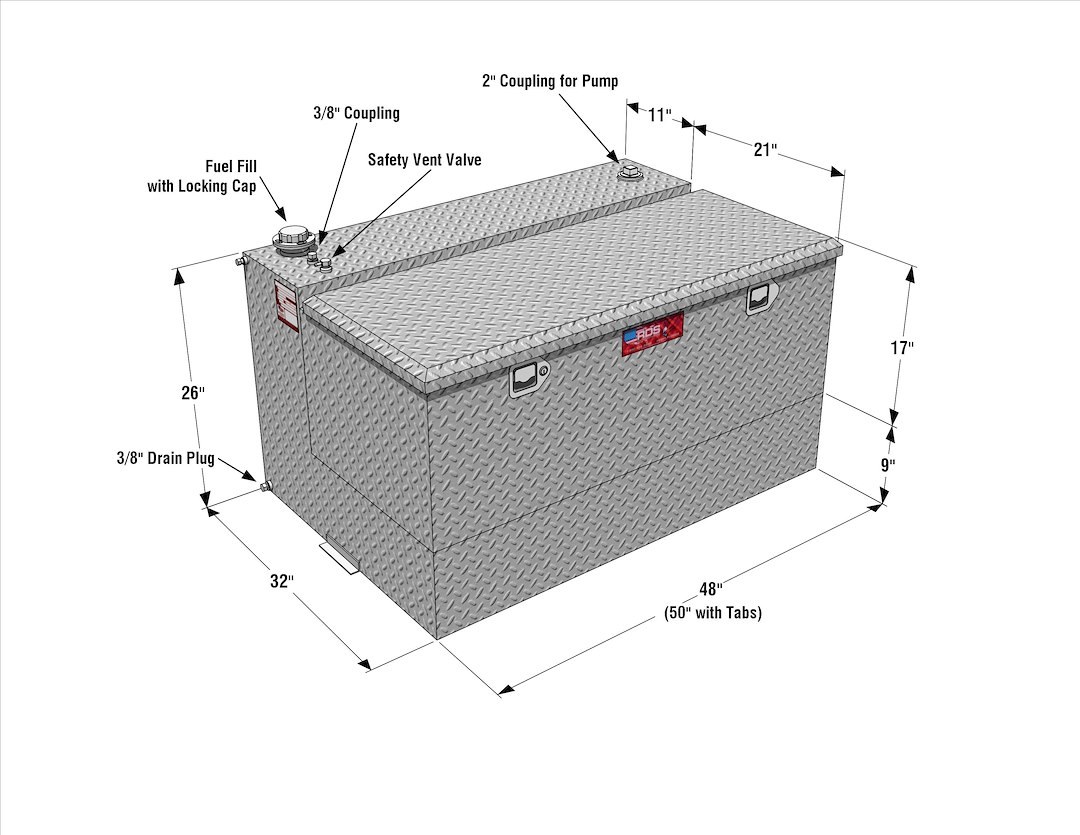 Rds Mfg Inc Liquid Transfer Tank, DOT Approved, Gasoline or Diesel, Combo, 21 Inch Length X 48 Inch Width X 17 Inch Height Tool Box – 72367PC