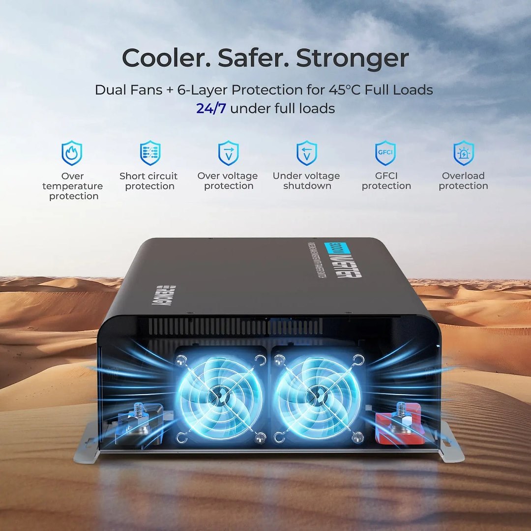 Renogy Power Inverter, Puh Series, Inverts 12 Volt DC to 120 Volt AC, 2000 Continuous/ 4000 Peak Watts – RIV1220PU-126-G1-US