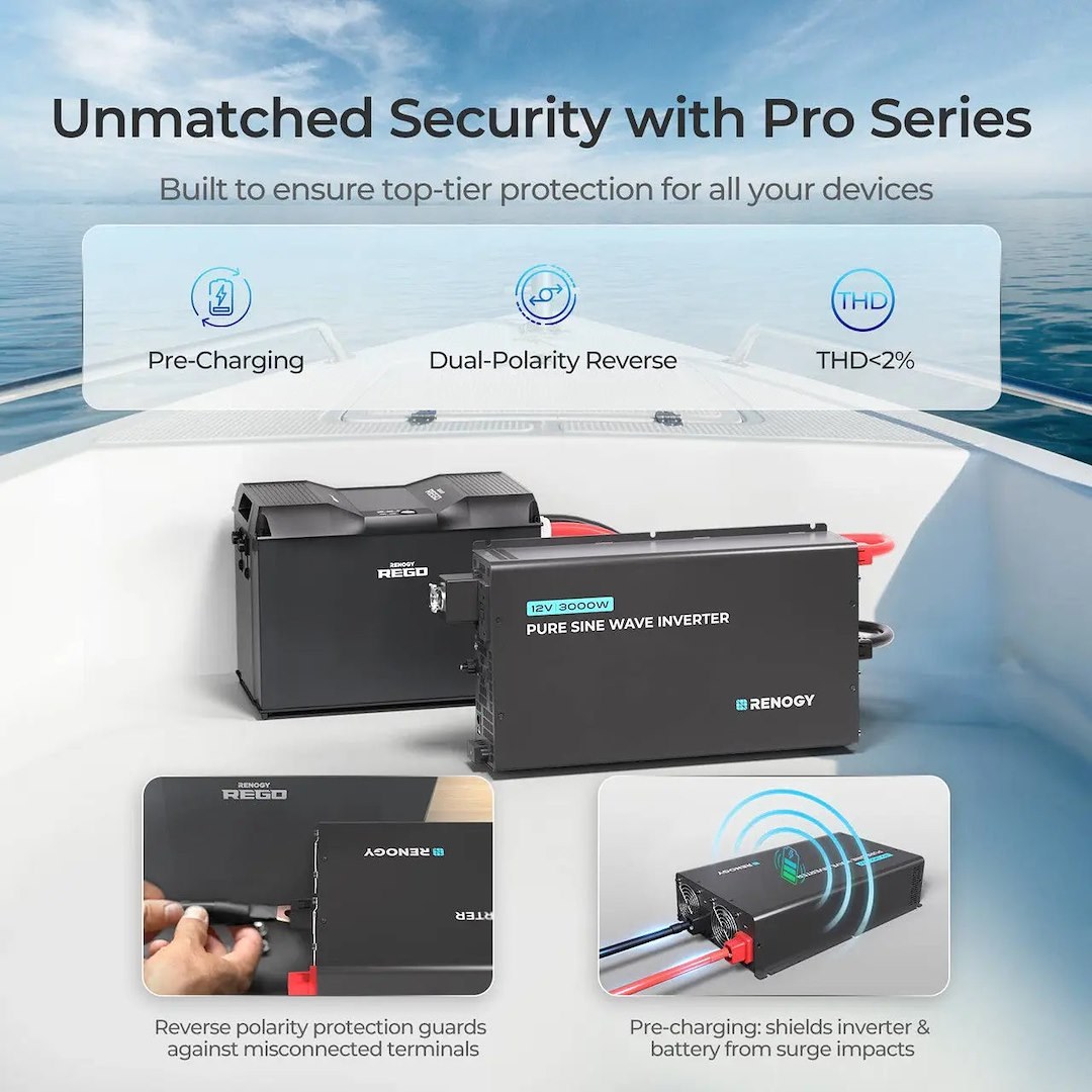Renogy Power Inverter, P2 Pro Series, Inverts 12 Volt DC to 120 Volt AC, 3000 Continuous/ 6000 Peak Watts – RIV1230P2-126-G1-US