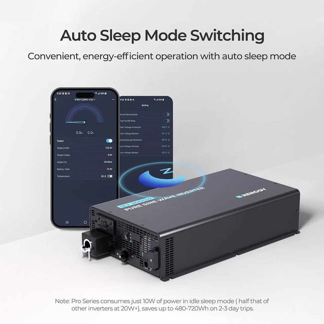 Renogy Power Inverter, P2 Pro Series, Inverts 12 Volt DC to 120 Volt AC, 3000 Continuous/ 6000 Peak Watts – RIV1230P2-126-G1-US