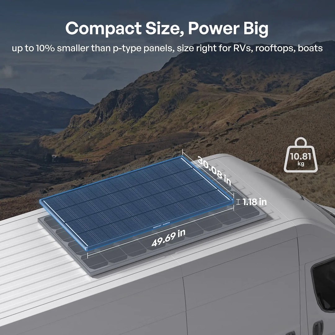 Renogy Solar Panel, Shadowflux™, Monocrystalline N-Type, 200 Watt/ 6.38 Amp Charging Current, 31.3 Volt Operating Voltage – RSP200DC-ASR-G1-US
