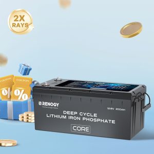 Renogy Battery, Core Series, Group 8D, 12 Volt, Top Terminals, Lithium Iron Phosphate Style (LiFePO4), Deep Cycle Battery – RBT12300LFPSH-G2-US