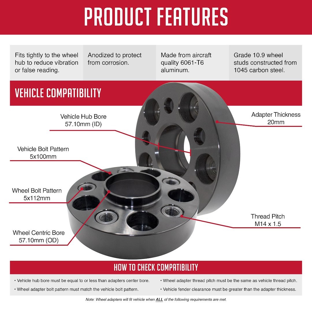 Revolution Gear & Axle Wheel Adapter, 5 X 100 Millimeter/ 5 X 3.93 Inch Axle Bolt Circle – 5100-20-57-M1415