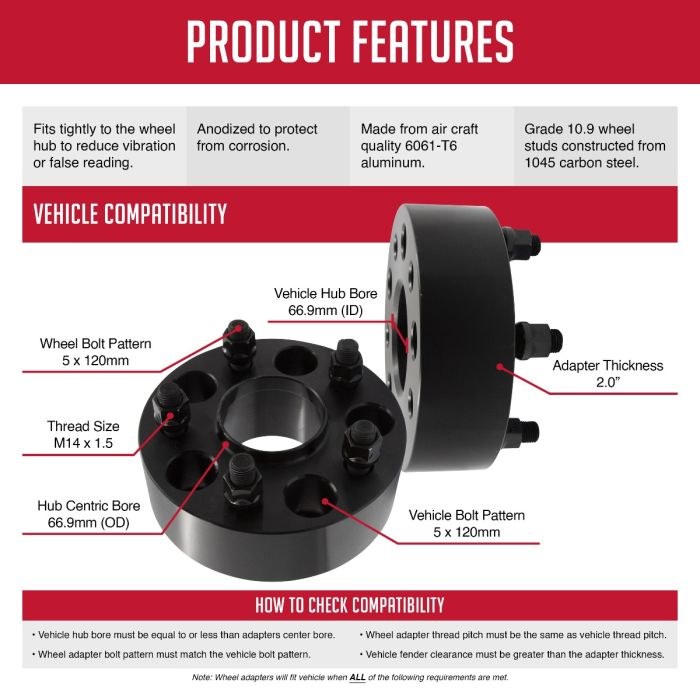 Revolution Gear & Axle Wheel Adapter, 5 X 120 Millimeter/ 5 X 4.72 Inch Axle Bolt Circle, Hub Centric – 5120-5120H-E669