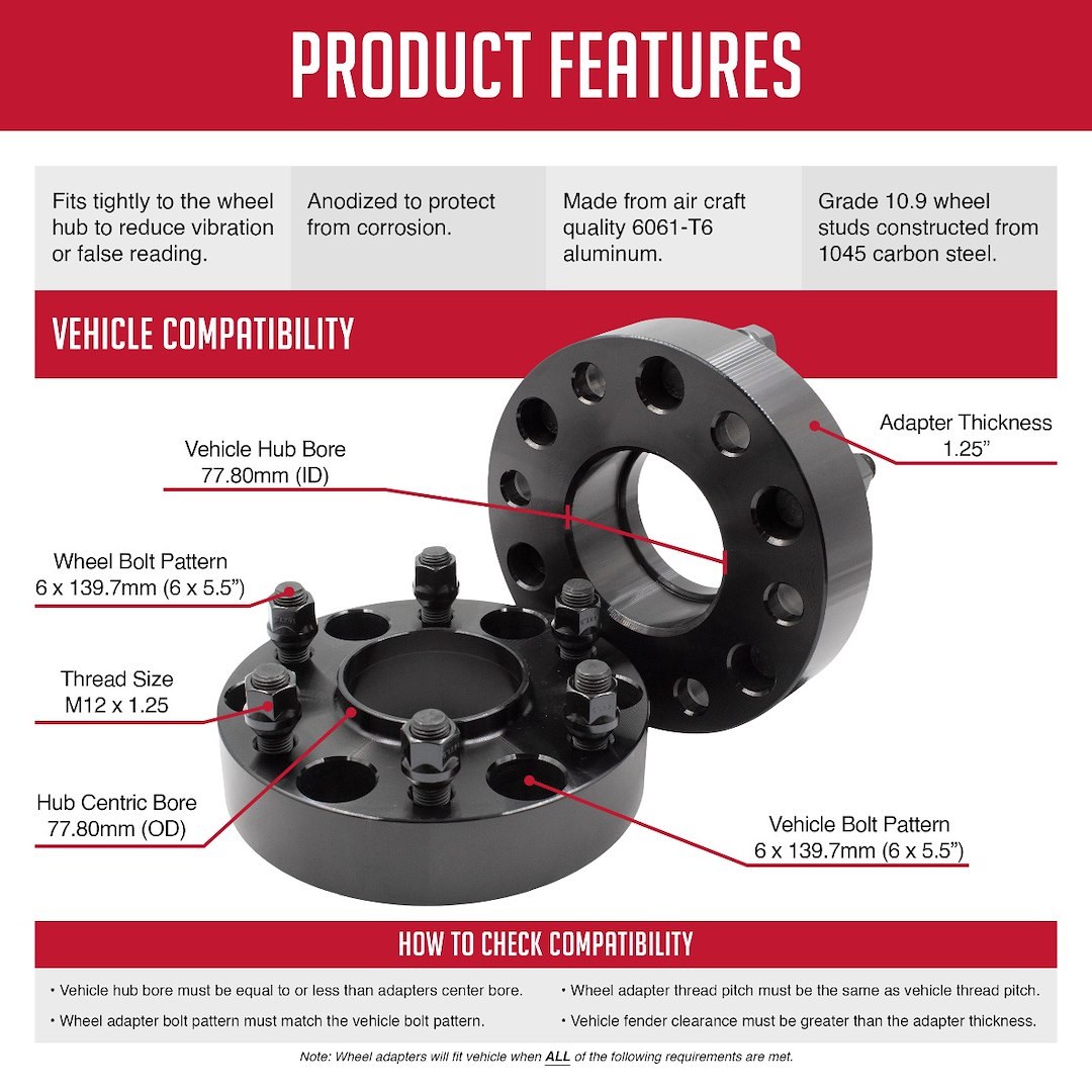 Revolution Gear & Axle Wheel Adapter, 6 X 139.7 Millimeter/ 6 X 5.50 Inch Axle Bolt Circle, Hub Centric – 6550-6550H-B125