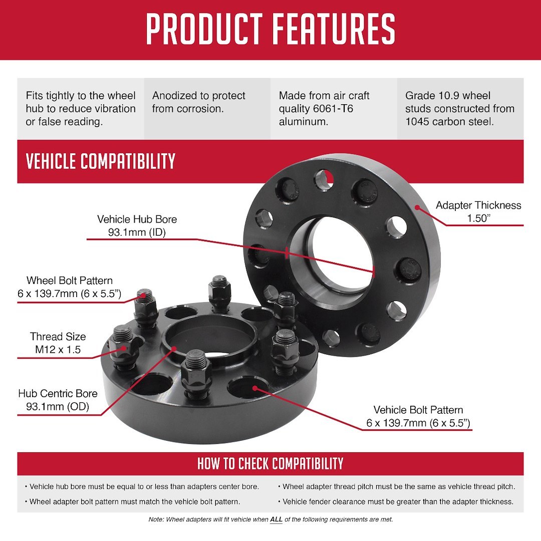 Revolution Gear & Axle Wheel Adapter, 6 X 139.7 Millimeter/ 6 X 5.50 Inch Axle Bolt Circle, Hub Centric – 6550-6550H-C931