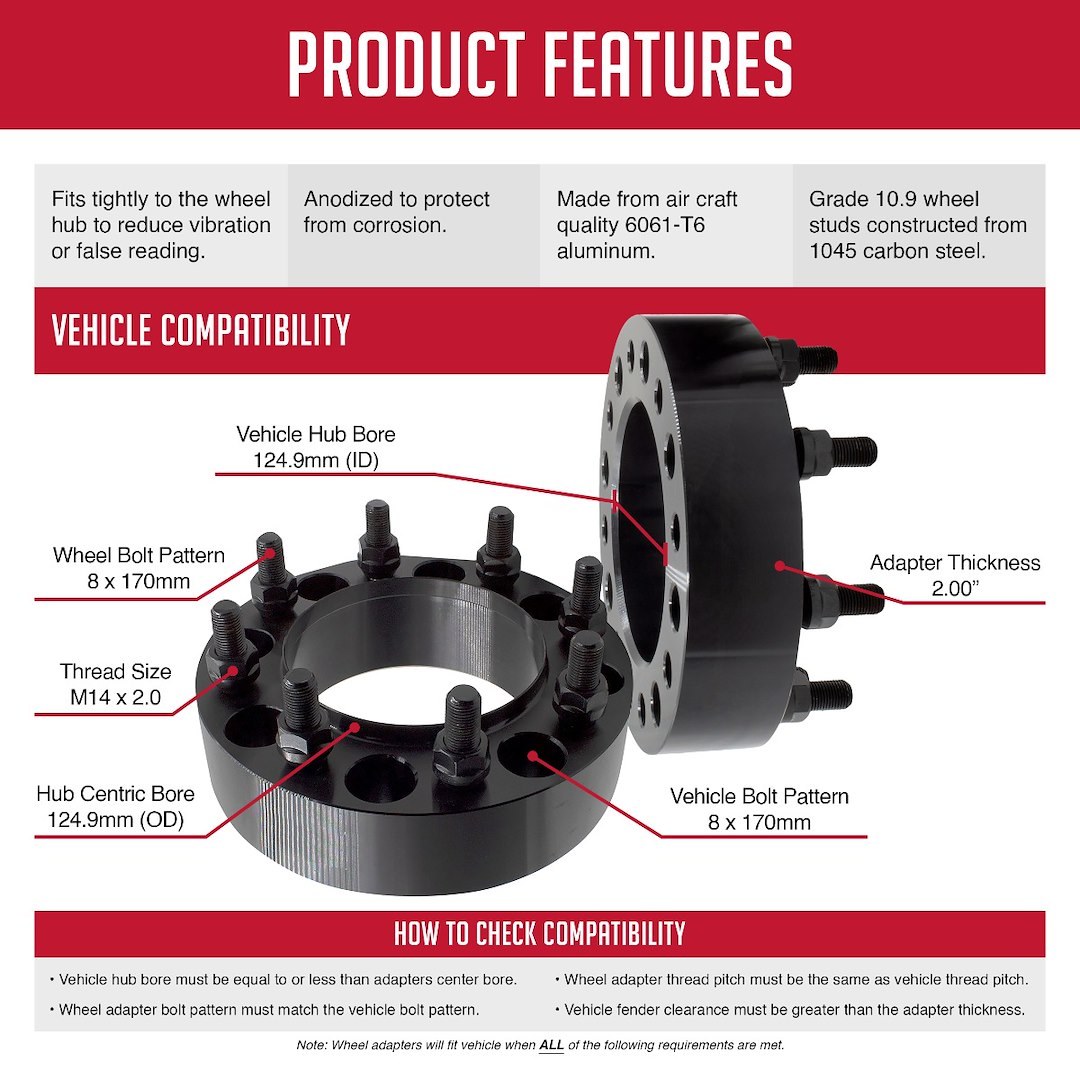Revolution Gear & Axle Wheel Adapter, 8 X 170 Millimeter/ 8 X 6.69 Inch Axle Bolt Circle, Hub Centric – 8170-8170H-E142