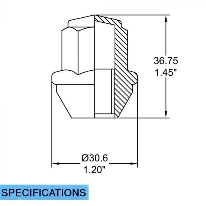 Revolution Gear & Axle Lug Nut, 14 Millimeter X 1.5 Thread Size, 60 Degree Conical, Acorn, 1.45 Inch Overall Length, 13/16 Inch Hex Size – 12KX48