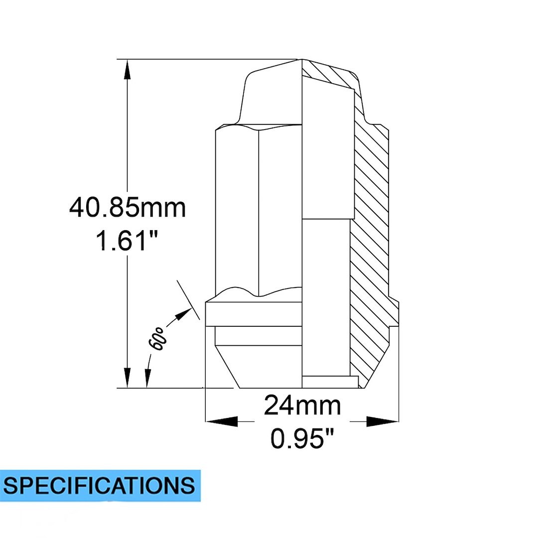 Revolution Gear & Axle Lug Nut, 1/2 Inch-20 Thread Size, 60 Degree Conical Bulge, Acorn, 1.61 Inch Overall Length, 3/4 Inch Hex Size – 16KX42