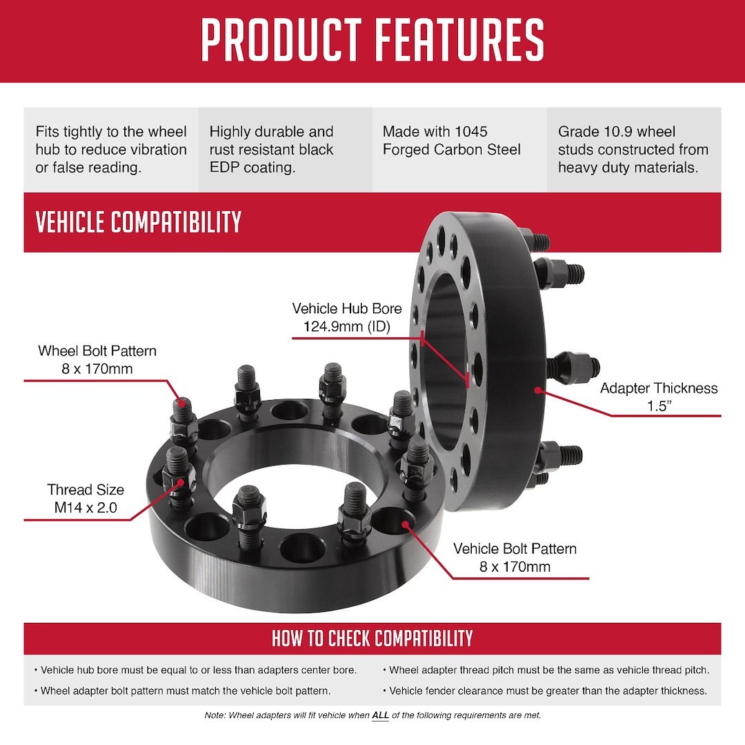 Revolution Gear & Axle Wheel Adapter, 8 X 170 Millimeter/ 8 X 6.69 Inch Axle Bolt Circle, Non Hub Centric – 8170-8170HSR-C142