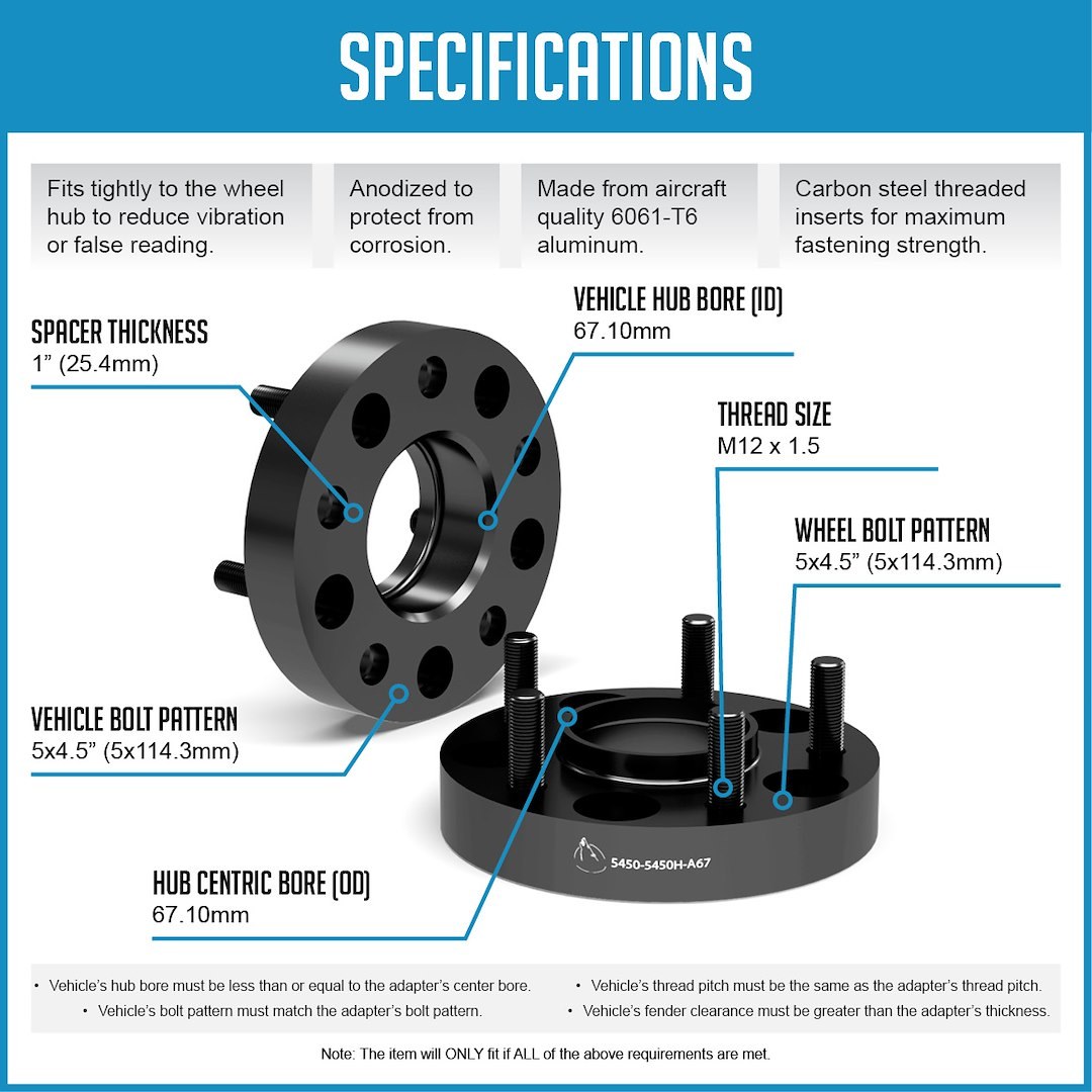 Revolution Gear & Axle Wheel Adapter, 5 X 114.3 Millimeter/ 5 X 4.50 Inch Axle Bolt Circle, Hub Centric – 5450-5450H-A67