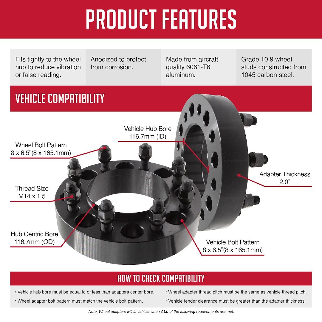 Revolution Gear & Axle Wheel Adapter, 8 X 165.1 Millimeter/ 8 X 6.50 Inch Axle Bolt Circle, Hub Centric – 8650-8650H-E14