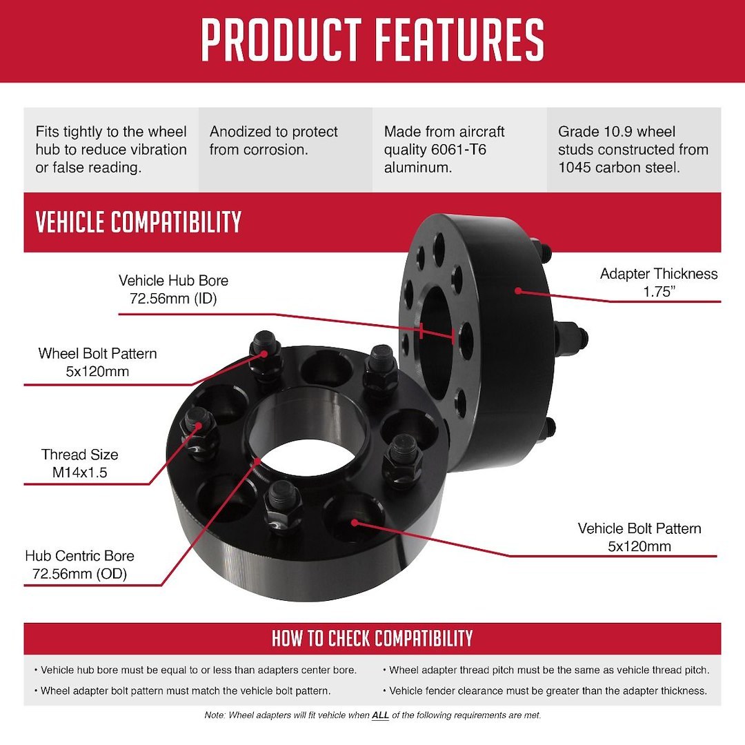 Revolution Gear & Axle Wheel Adapter, 5 X 120 Millimeter/ 5 X 4.72 Inch Axle Bolt Circle, Hub Centric – 5120-5120H-D