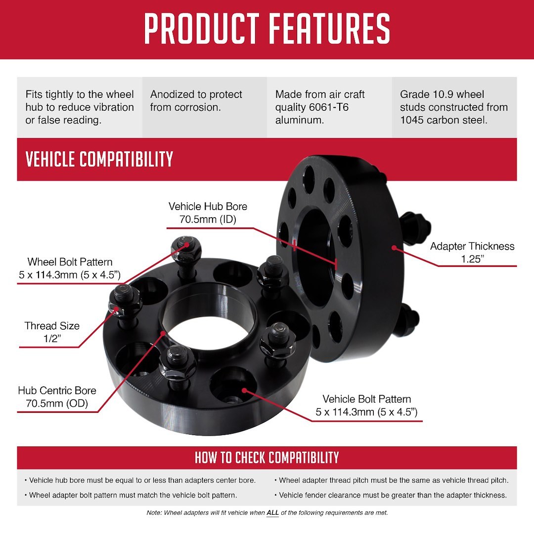Revolution Gear & Axle Wheel Adapter, 5 X 114.3 Millimeter/ 5 X 4.50 Inch Axle Bolt Circle, Hub Centric, 1/2 Inch X 20 Thread Size Studs – 5450-5450-B
