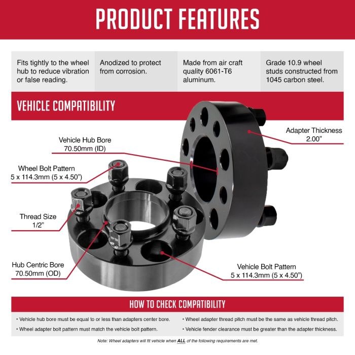 Revolution Gear & Axle Wheel Adapter, 5 X 114.3 Millimeter/ 5 X 4.50 Inch Axle Bolt Circle, Hub Centric, 1/2 Inch X 20 Thread Size Studs – 5450-5450-E