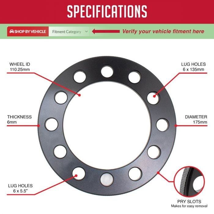Revolution Gear & Axle Wheel Spacer, 6 X 139.7 Millimeter/ 6 X 5.50 Inch Bolt Pattern, 6 Millimeter/ 0.25 Inch Thickness – 6550/135-6-110