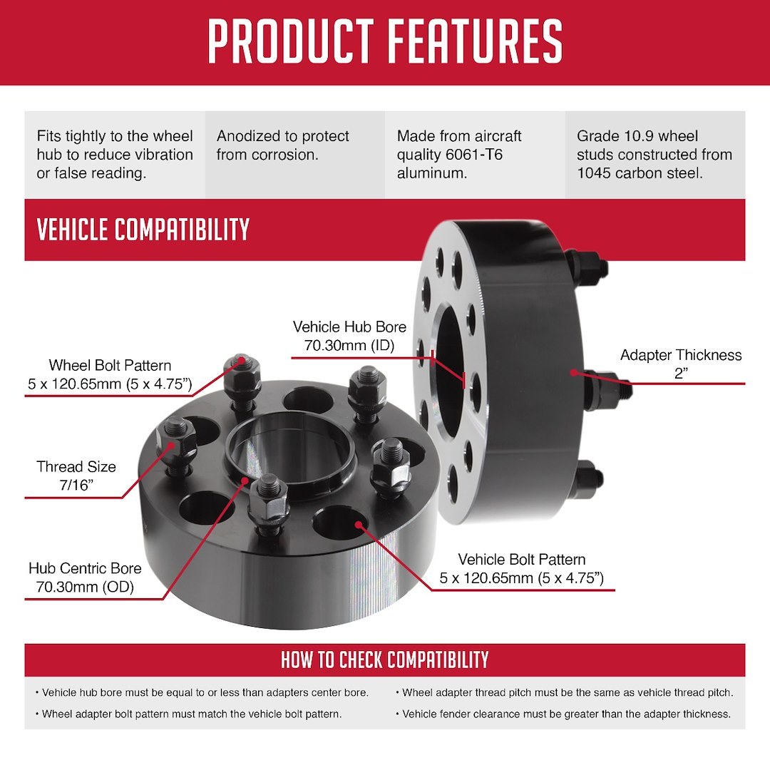 Revolution Gear & Axle Wheel Adapter, 5 X 120.7 Millimeter/ 5 X 4.75 Inch Axle Bolt Circle, Hub Centric – 5475-5475H-E703