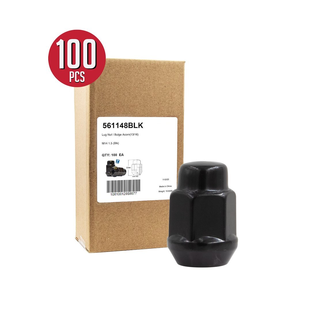 Revolution Gear & Axle Lug Nut, 14 Millimeter X 1.5 Thread Size, 60 Degree Conical Bulge, Acorn, 1.38 Inch Overall Length – 561148BLK