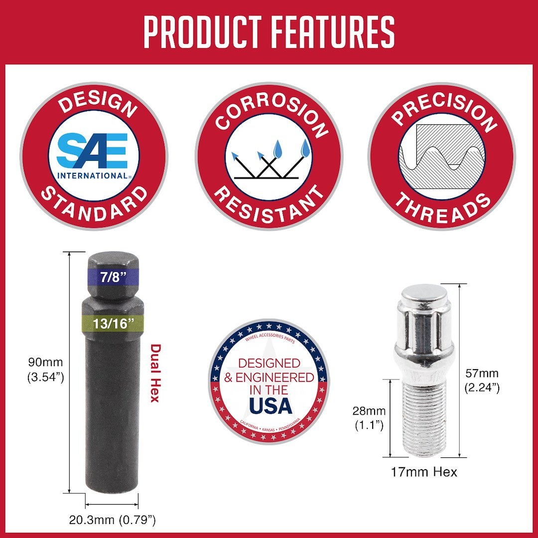 Revolution Gear & Axle Lug Nut, 5 Lug Kit, 15 Millimeter X 1.25 Thread Size, 60 Degree Conical, Spline Drive, Acorn, 6 Spline Tool – 63K558-28