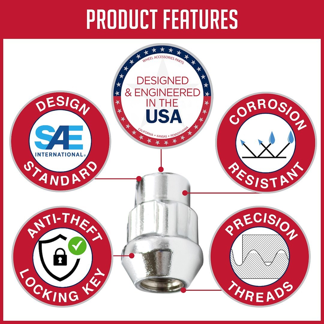 Revolution Gear & Axle Wheel Lock, Lug Nut Lock, 14 Millimeter X 1.5 Thread Size, 60 Degree Conical Bulge, Acorn, 1.26 Inch Overall Length – 741148B