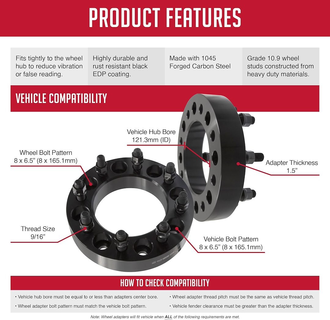 Revolution Gear & Axle Wheel Adapter, 8 X 165.1 Millimeter/ 8 X 6.50 Inch Axle Bolt Circle, Non Hub Centric – 8650-8650HS-C-121