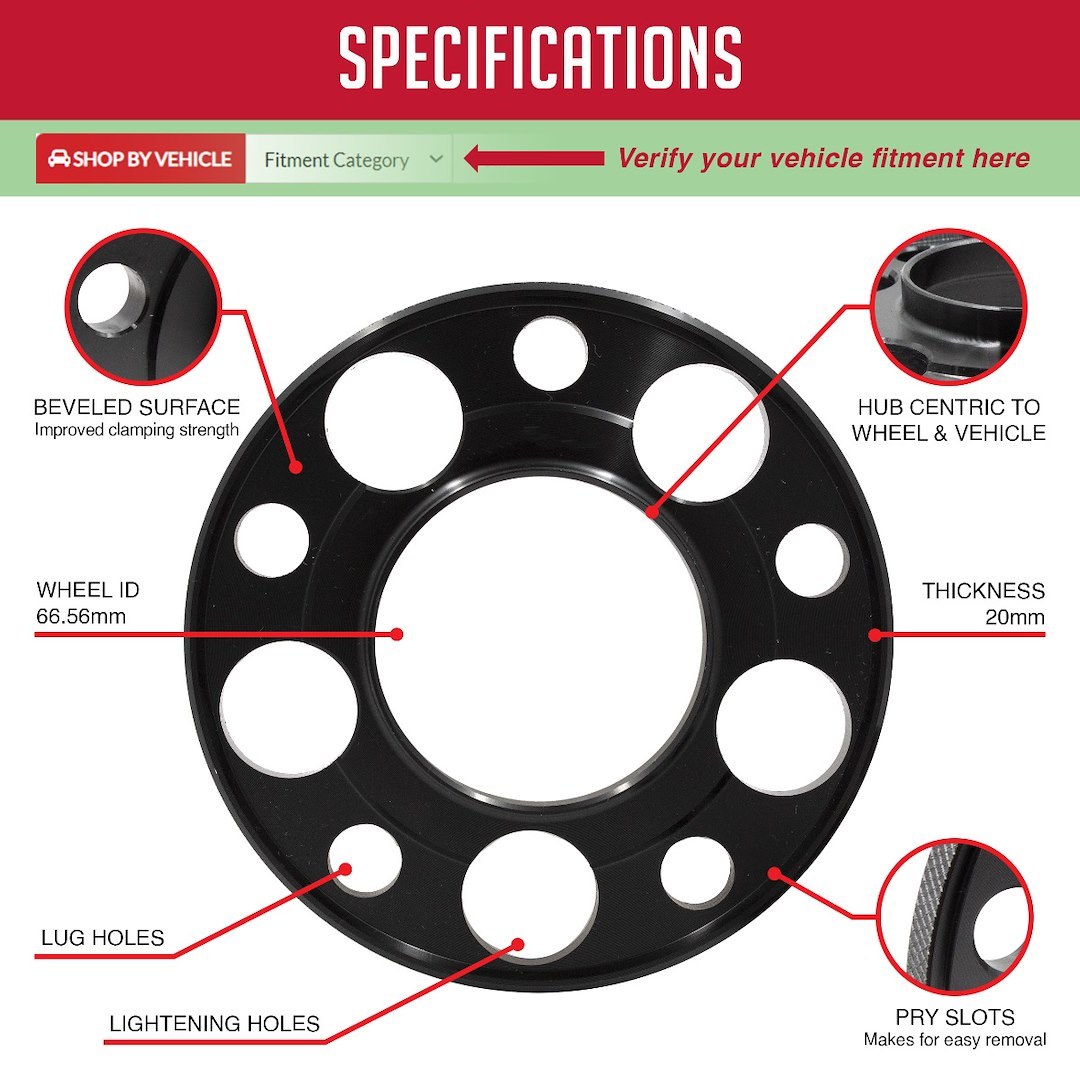 Revolution Gear & Axle Wheel Spacer, 5 X 112 Millimeter/ 5 X 4.40 Inch Bolt Pattern, 20 Millimeter/ 0.80 Inch Thickness – MB5112-20-666