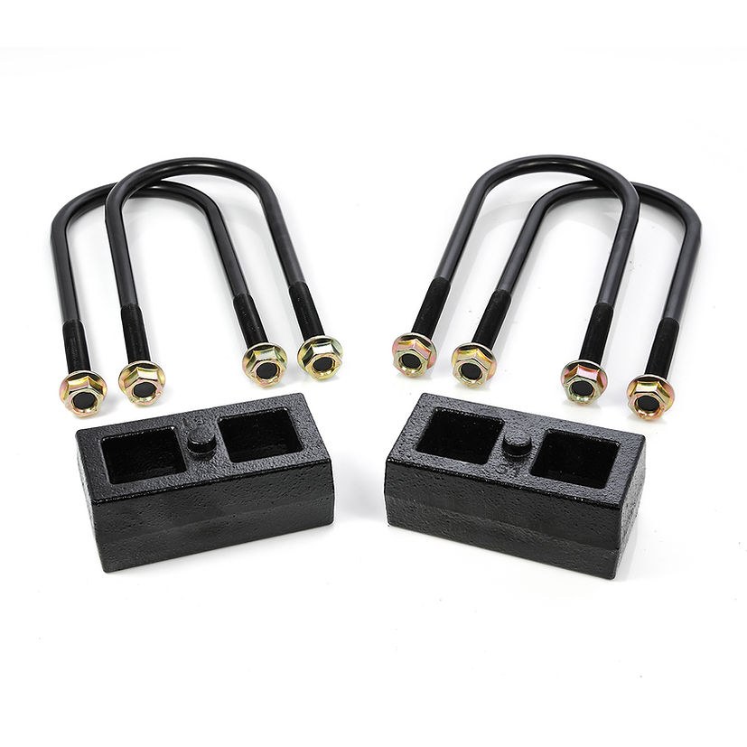 Rugged Offr Leaf Spring Block Kit, 2 Inch Lift, Steel, With 2 Blocks/ 4 U Bolts/ Installation Hardware – 2-2002
