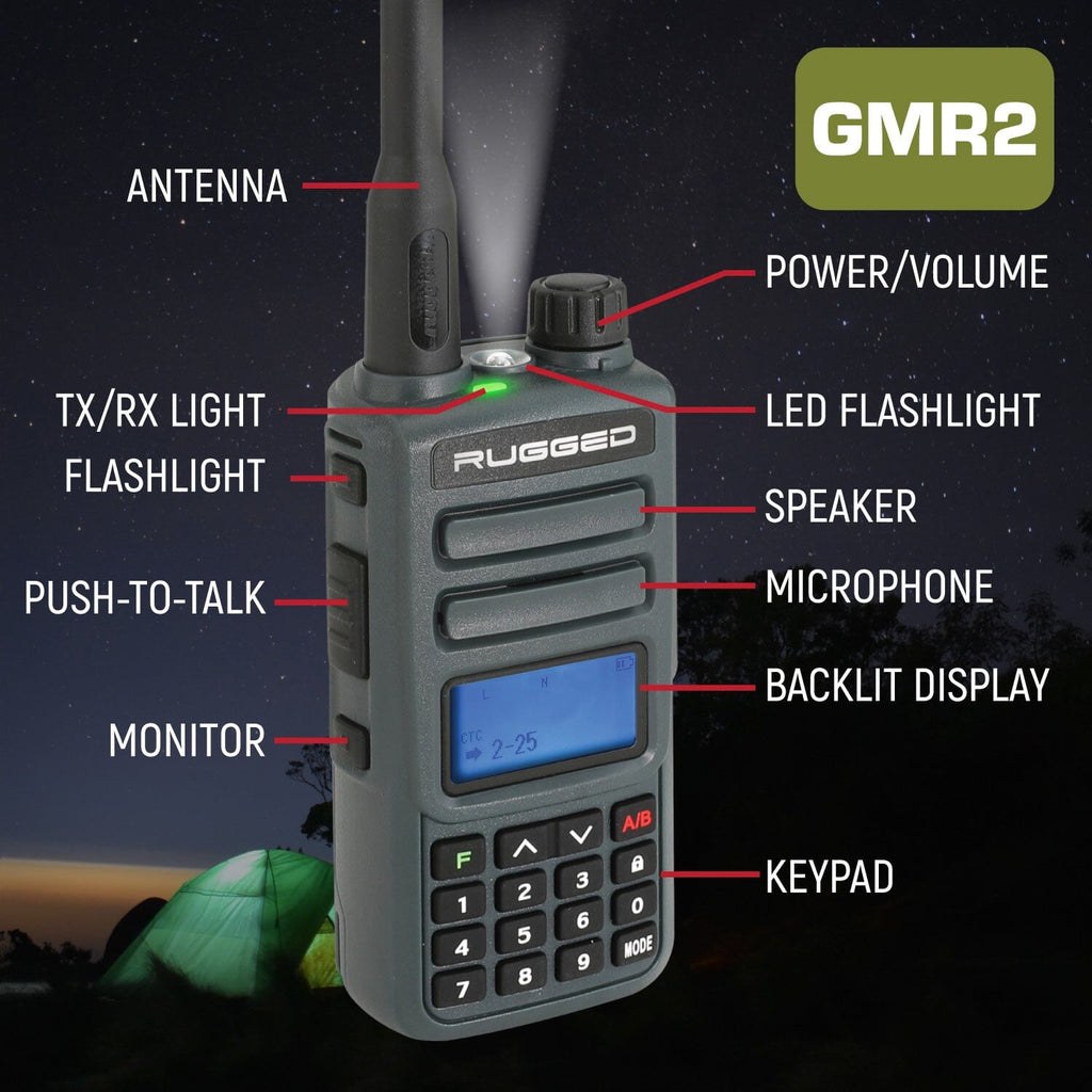 Rugged Radio Gmrs Radio, Handheld, 22 Channels, Weather Channels, Backlit Display – RUGGED-ADVENTURE-PACK