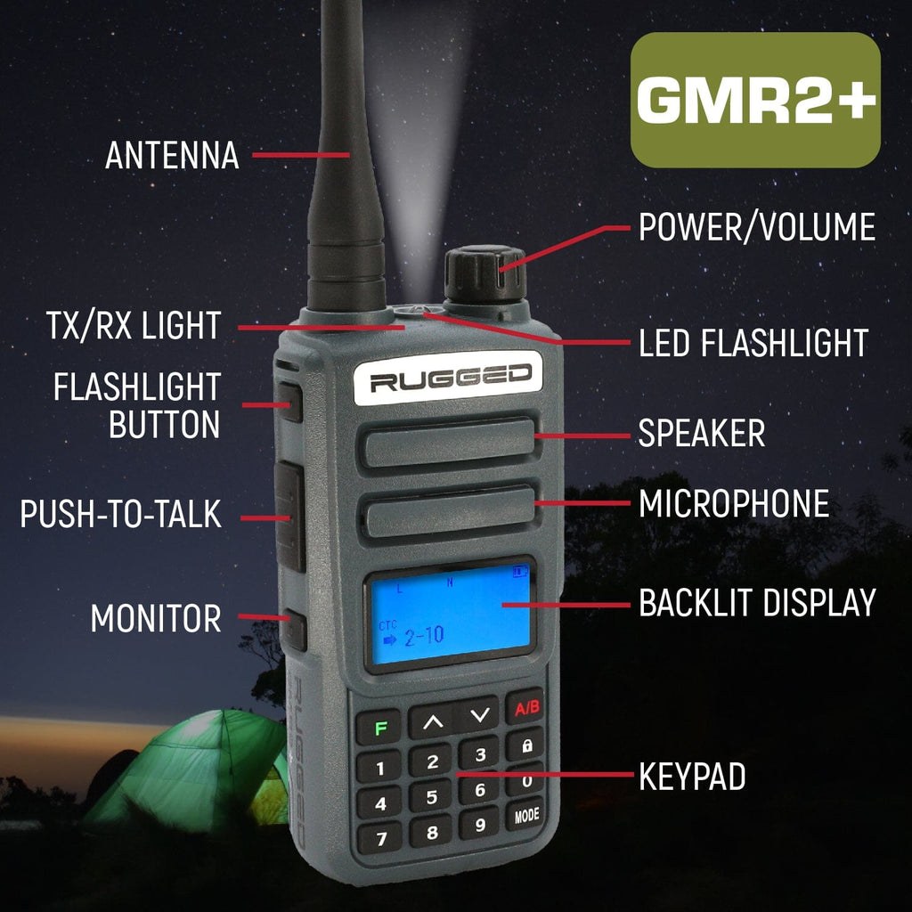 Rugged Radio Gmrs Radio, Handheld, With Antenna, With 22 Memory Channels/ 8 Repeater Channels/ 155 Privacy Codes, Pa System Portable – GMR2-PLUS