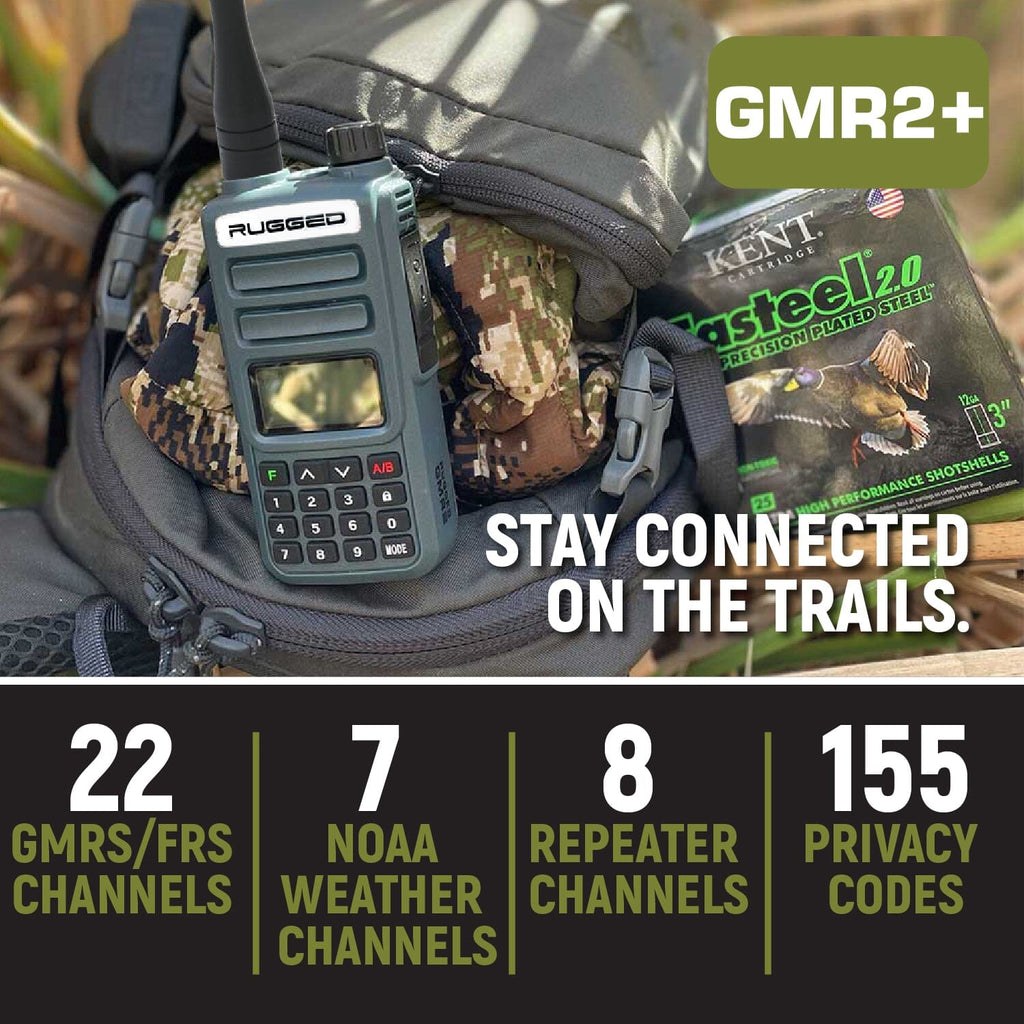 Rugged Radio Gmrs Radio, Handheld, With Antenna, With 22 Memory Channels/ 8 Repeater Channels/ 155 Privacy Codes, Pa System Portable – GMR2-PLUS