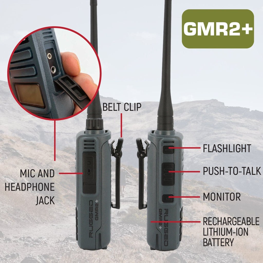Rugged Radio Gmrs Radio, Handheld, With Antenna, With 22 Memory Channels/ 8 Repeater Channels/ 155 Privacy Codes, Pa System Portable – GMR2-PLUS