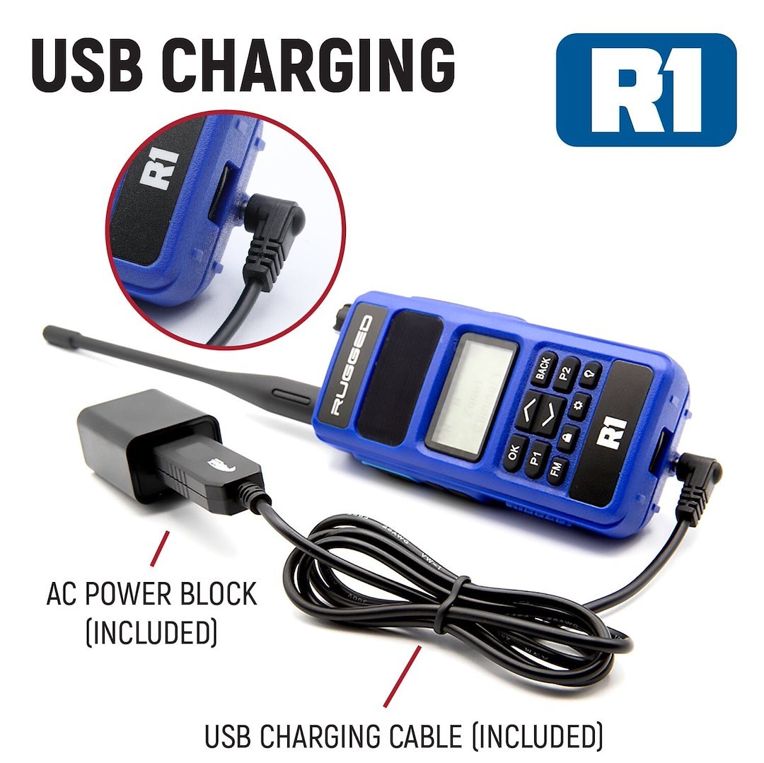 Rugged Radio Ham Radio, Handheld, 136 Mhz to 174 Mhz and 400 Mhz to 480 Mhz Frequency, 1024 Channels and 250 Zone Capacity, 7.4 Volt DC – R1
