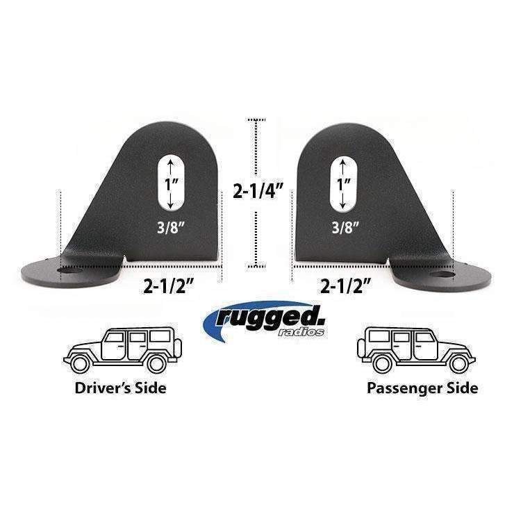 Rugged Radio Antenna Mount, For VHF/ UHF/ Gmrs Antennas, Powder-Coated, Black, Steel, Passenger Side A-Pillar Mount – MT-ANT-JEEP-PS