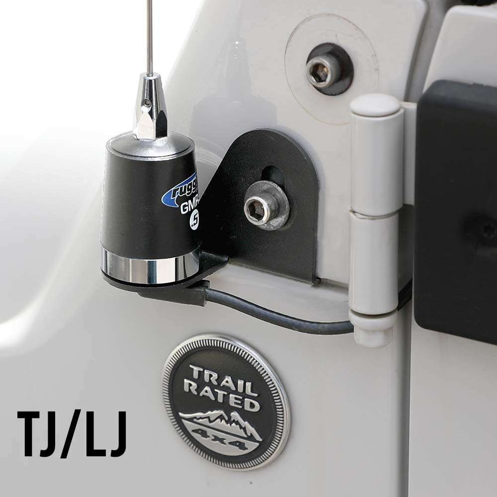 Rugged Radio Antenna Mount, For VHF/ UHF/ Gmrs Antennas, Powder-Coated, Black, Steel, Passenger Side A-Pillar Mount – MT-ANT-JEEP-PS