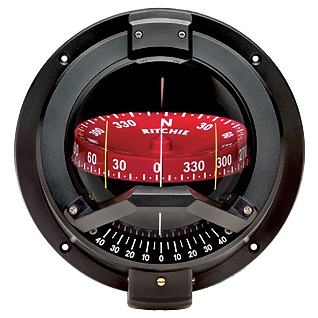 Ritchie Navi Compass, Navigator, Black, 12 Volt Amber LED, Bulkhead Mount, 4-1/2 Inch Combidial, Fiberglass Reinforced Bowl – BN-202