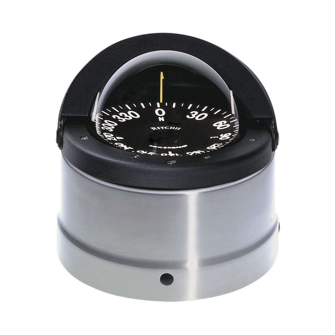 Ritchie Navi Compass, Navigator, Brushed, Stainless Steel, 12 Volt Green LED, Binnacle Mount, Stainless Housing – DNP-200