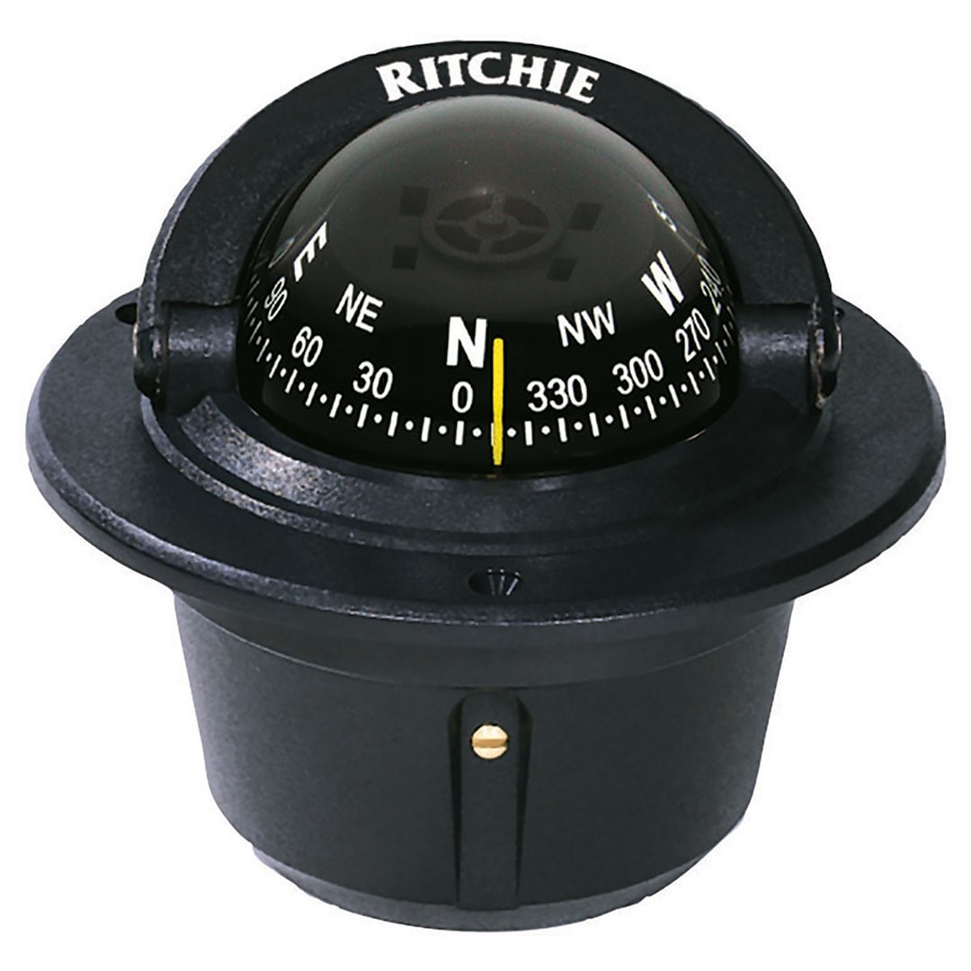 Ritchie Navi Compass, Explorer, Black, 12 Volt Green Light, Flush Mount, 2-3/4 Inch Direct Read Dial, 4-7/8 Inch Overall Width – F-50