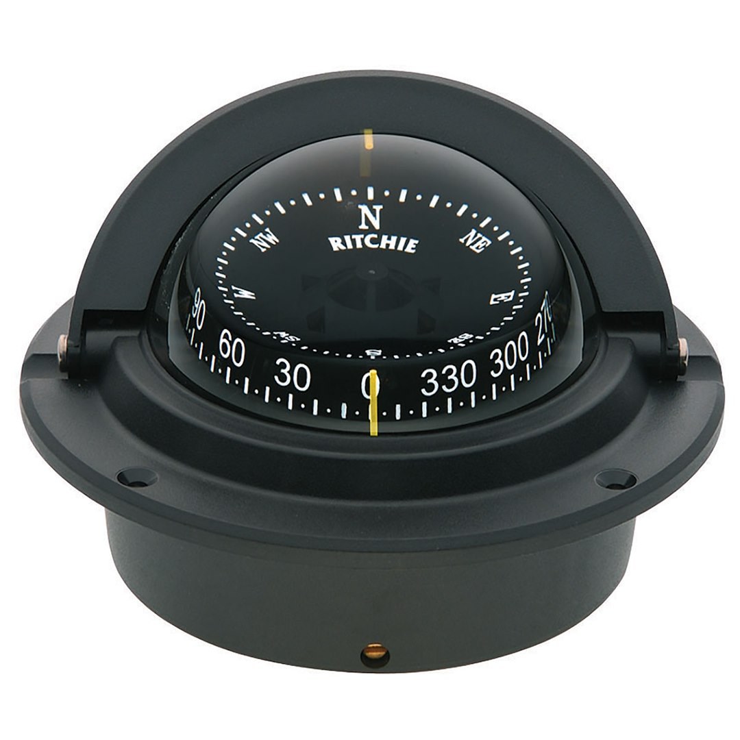Ritchie Navi Compass, Voyager, Black, 12 Volt Green LED, Flush Mount, 3 Inch Combidamp Dial, 5-1/4 Inch Overall Width – F-83