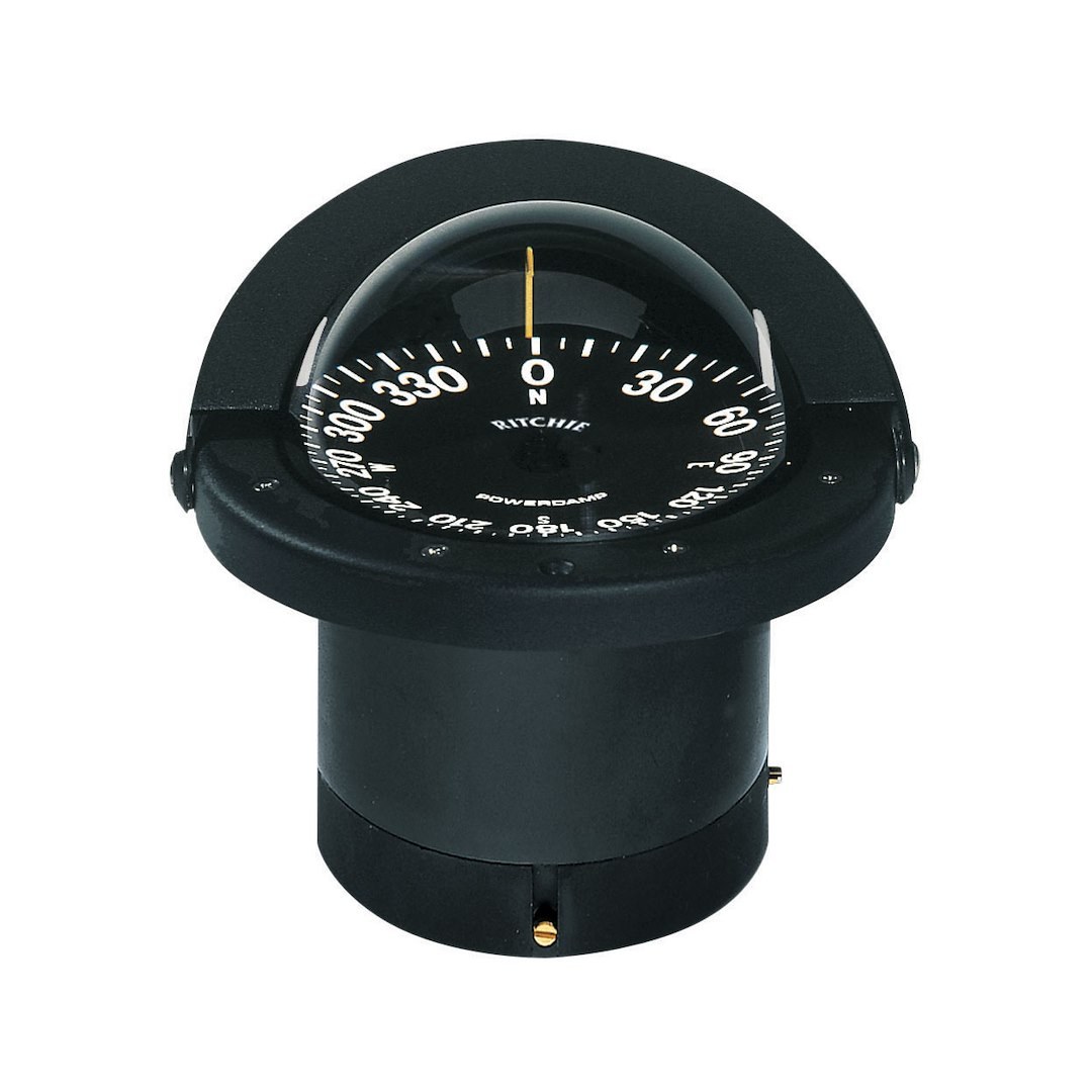 Ritchie Navi Compass, Navigator, Black, 12 Volt Green LED, Flush Mount, 4-1/2 Inch Open Face Dial, 6-1/16 Inch Overall Width – FN-201