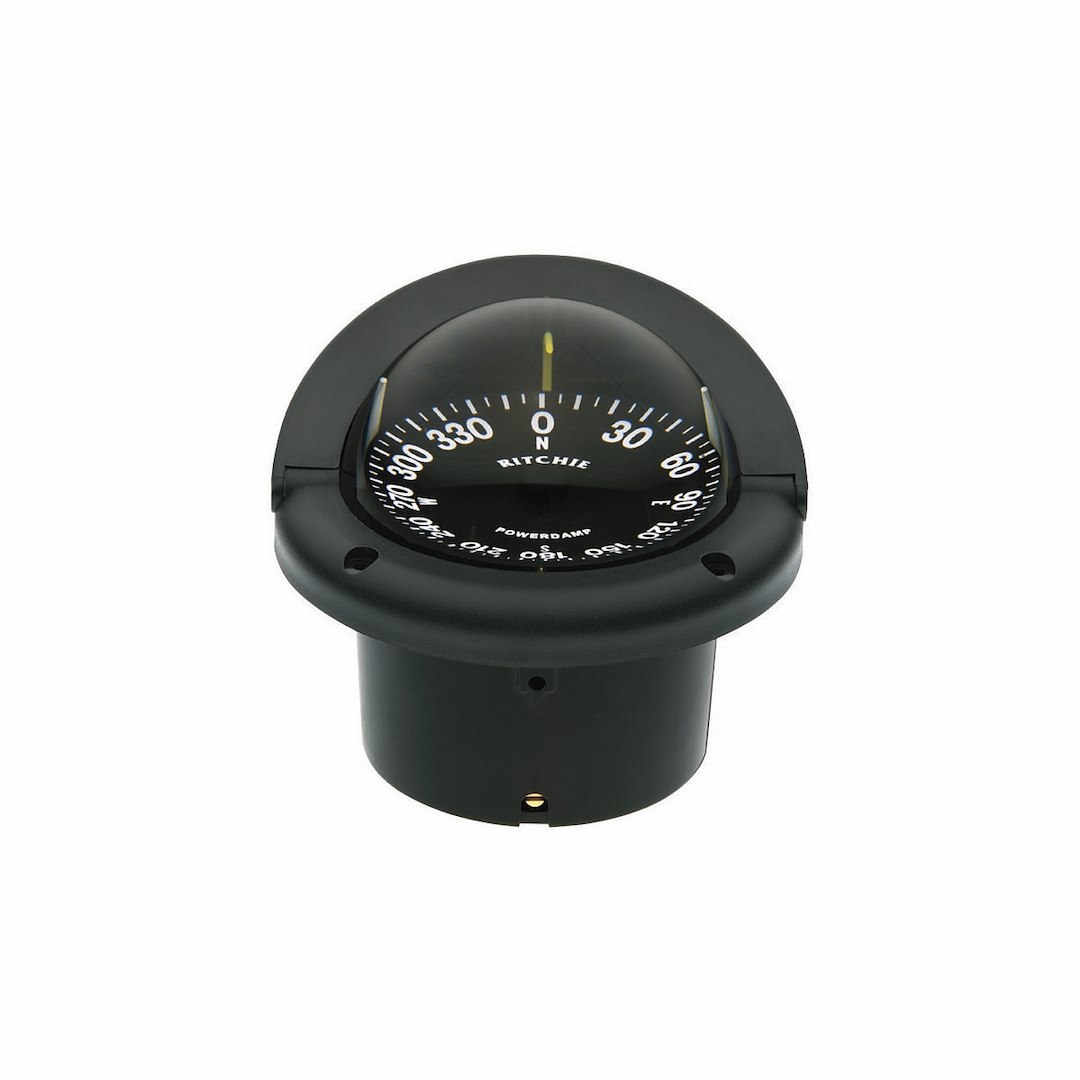 Ritchie Navi Compass, Helmsman™, Black, 12 Volt Green LED, Flush Mount, 3-3/4 Inch Open Face Dial, 3-3/32 Inch Overall Width – HF-742